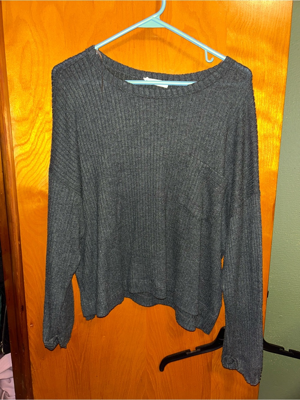 Lush Charcoal Ribbed Crewneck Sweater
